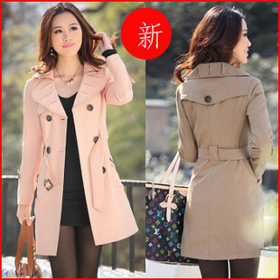 2012 autumn slim double breasted medium-long trench female outerwear spring and autumn Free Shipping