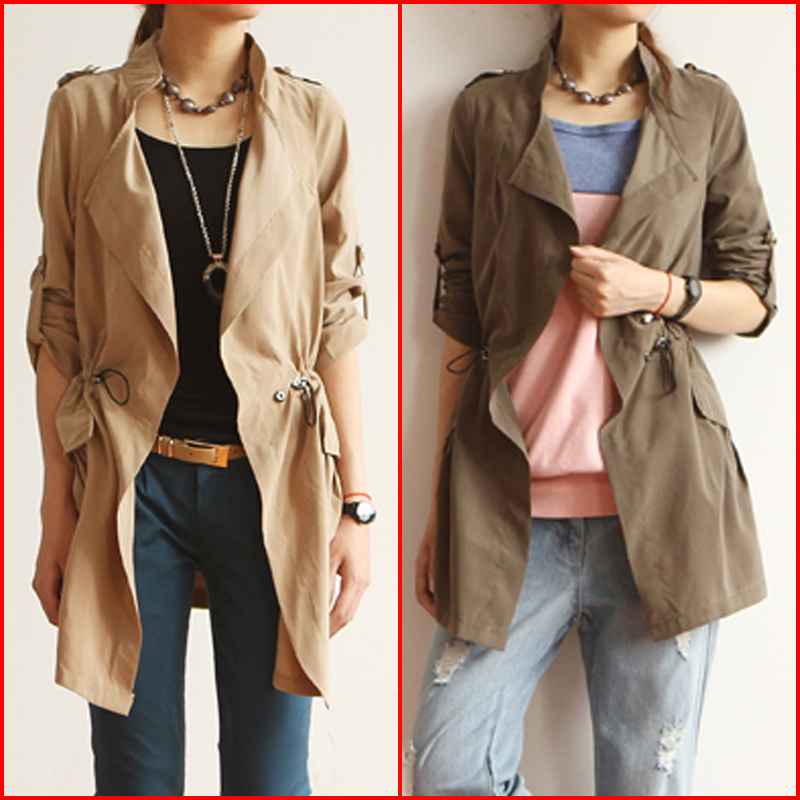2012 autumn slim elastic waist medium-long sunscreen casual outerwear trench b32