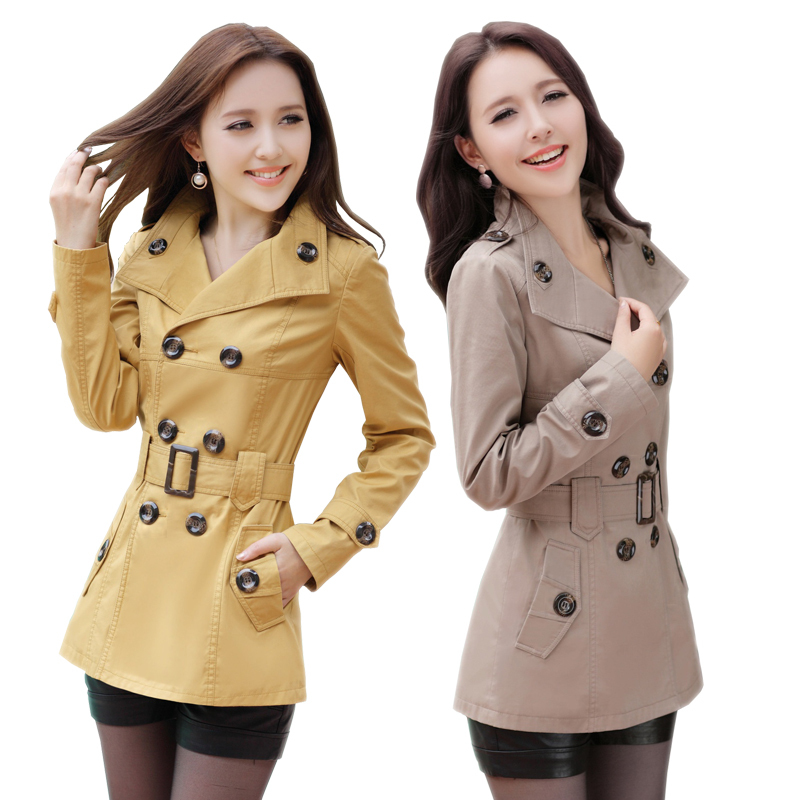 2012 autumn slim elegant turn-down collar double breasted belt medium-long solid color trench outerwear