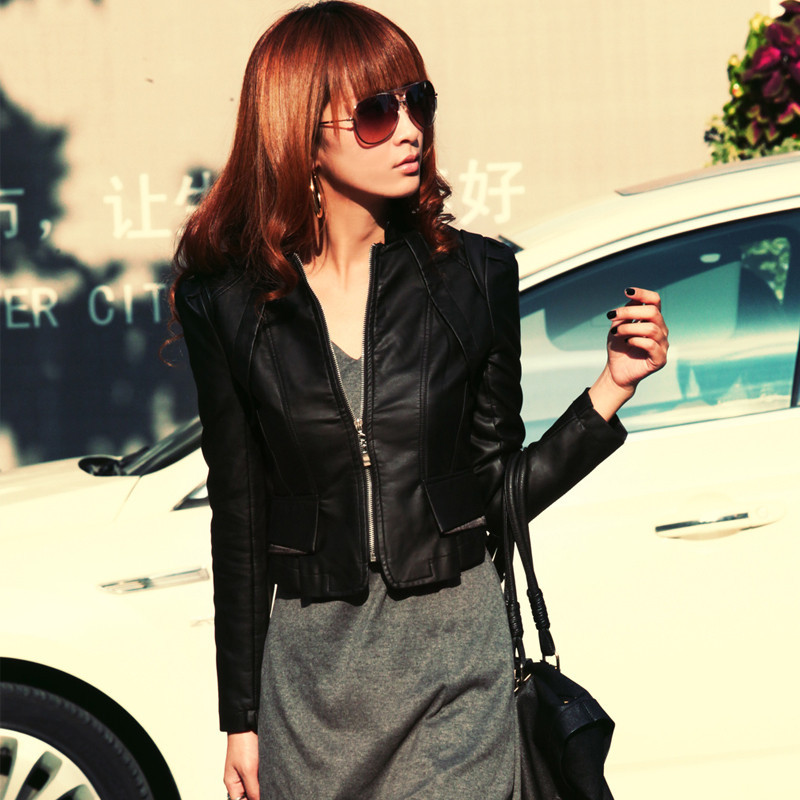 2012 autumn slim short design PU clothing outerwear jacket small home leather clothing outerwear