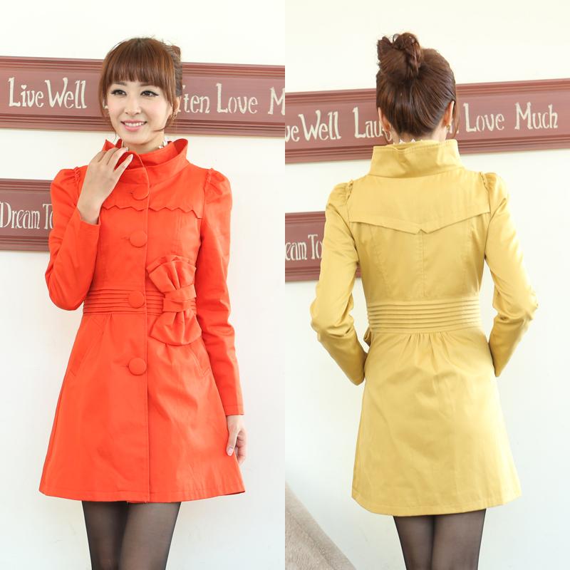 2012 autumn slim stand collar single breasted bow clothes outerwear female
