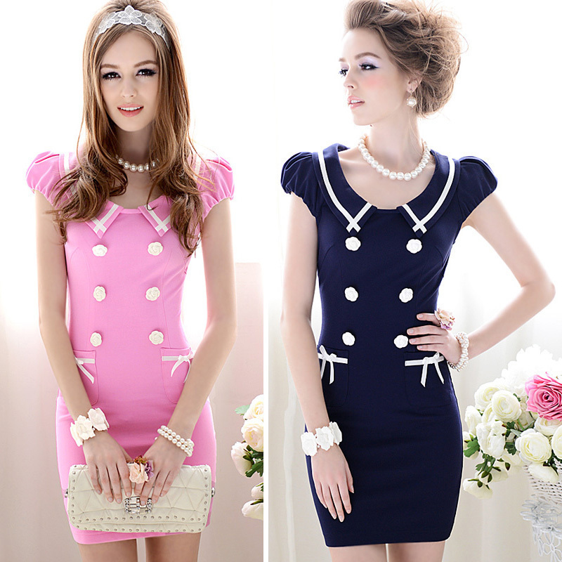2012 Autumn Slim Tight Double Breasted Puff Sleeves Classic Lady Palace Cute Dress Free Shipping