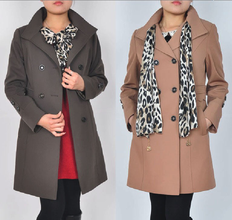 2012 autumn slim waist double breasted long-sleeve stand collar plus size women's trench outerwear xxxl