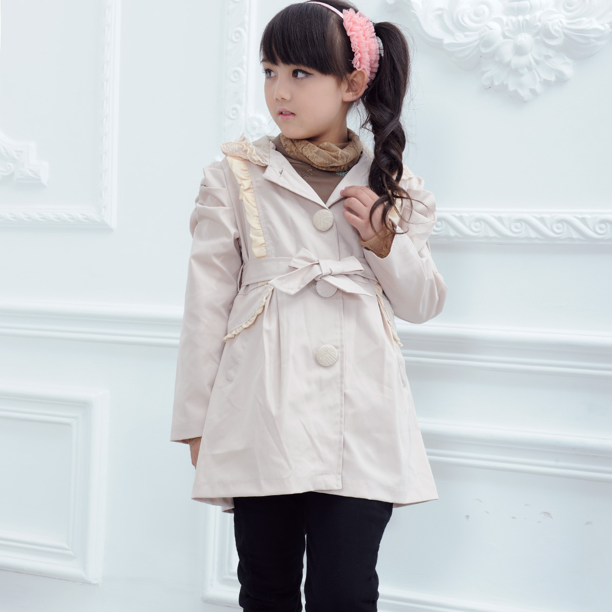 2012 autumn slim with a hood overcoat female child trench outerwear child outerwear 808