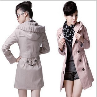 2012 autumn slim with a hood women's thin hooded long design trench female outerwear spring and autumn