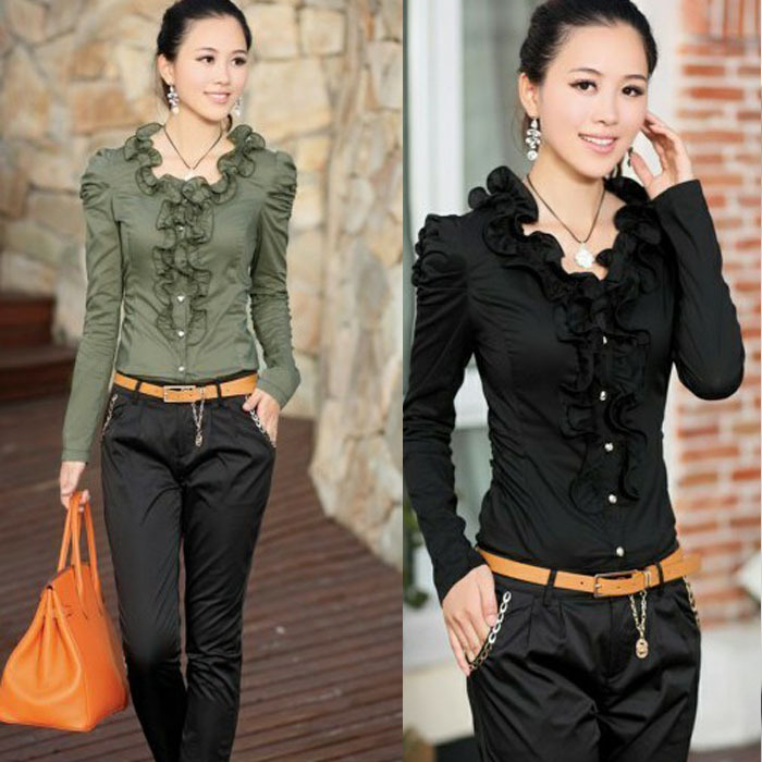 2012 autumn slim women's formal work wear women's shirt long-sleeve shirt puff sleeve