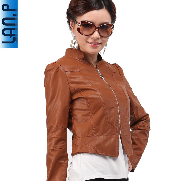 2012 autumn spring and autumn motorcycle PU slim short design leather clothing short jacket women leather top q-5