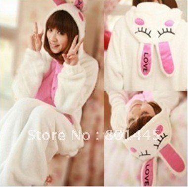 2012 Autumn spring cute rabbit design adult romper nonopnd one piece stretchy sleepers polar fleece for 165~185cm free shipping