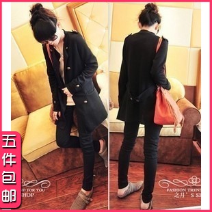 2012 autumn stand collar double breasted trench design long outerwear