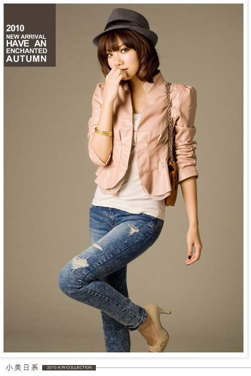 2012 autumn stand collar wave sweep leather clothing coat
