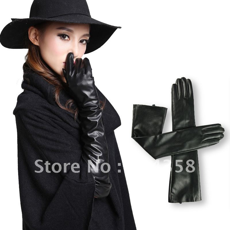 2012 autumn straight leather gloves long design fashion women's gloves female p1255