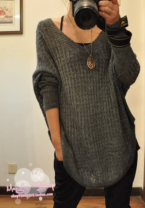 2012 autumn sweater batwing sleeve cutout loose mohair V-neck sweater