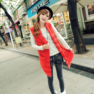 2012 autumn sweater vest knitted cutout vest female fur vest