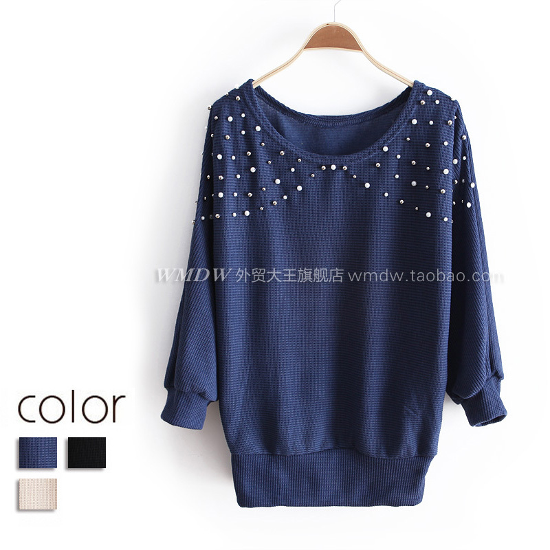 2012 autumn sweet beading o-neck long-sleeve loose sweater outerwear female wt1830