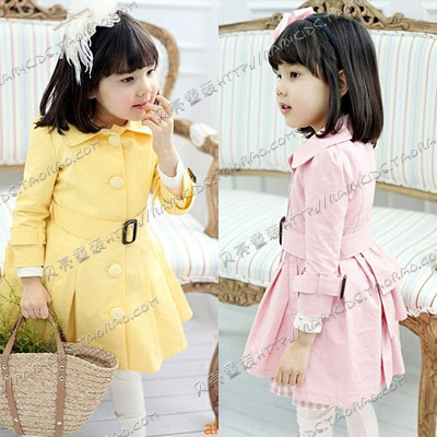 2012 autumn sweet belt paragraph girls clothing baby top trench outerwear wt-0177