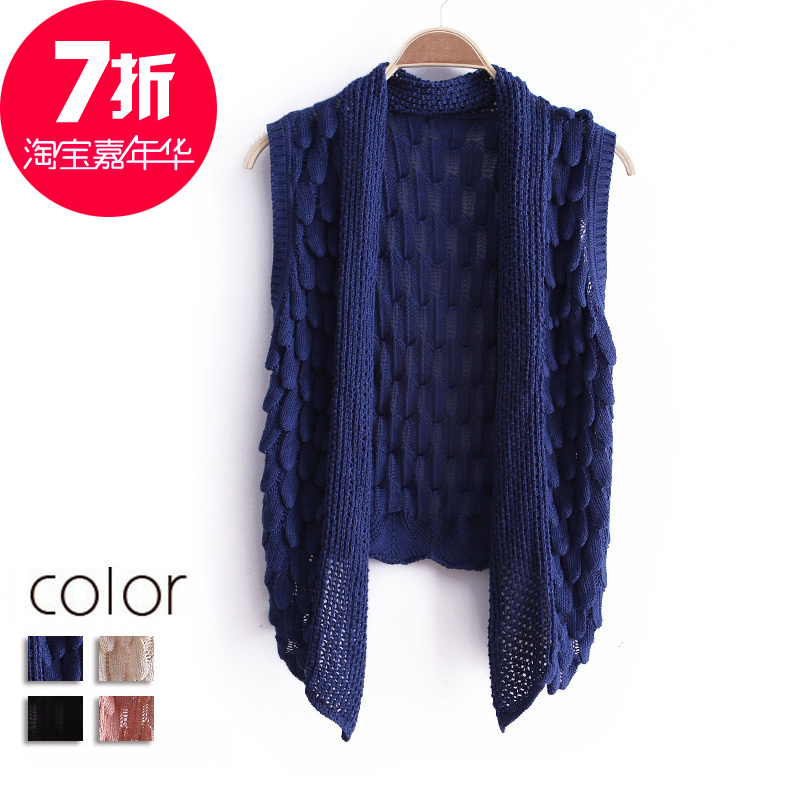 2012 autumn sweet cutout crochet no button long after short cardigan vest wx964