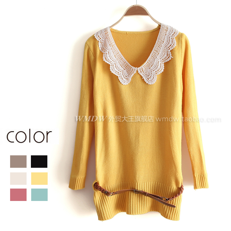 2012 autumn sweet cutout crochet turn-down collar slim basic thin sweater wx1039