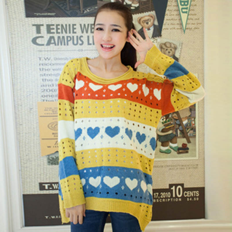 2012 autumn sweet love cutout low-high pullover sweater female 5021