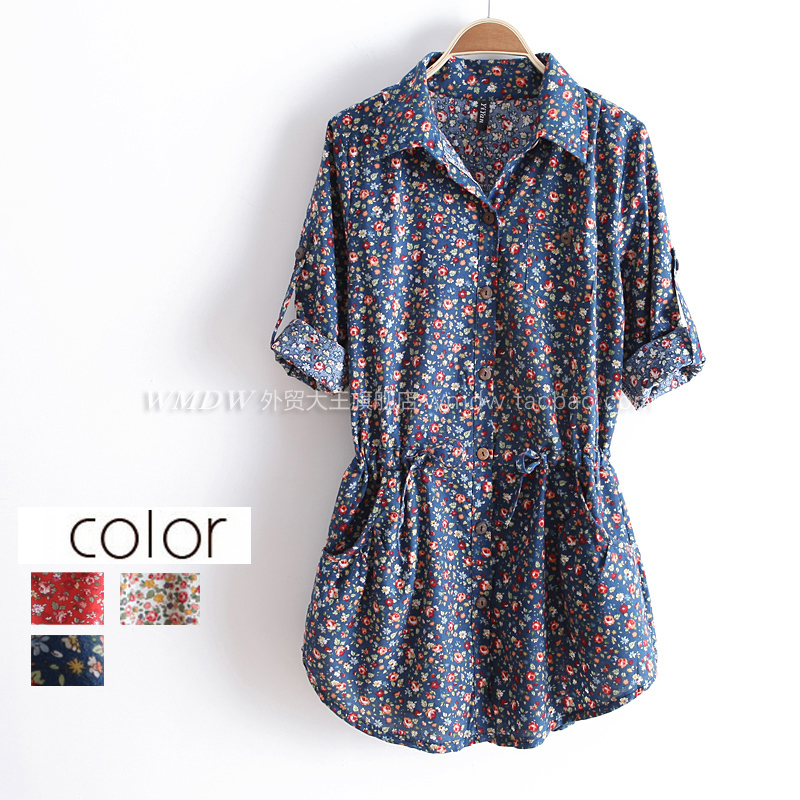 2012 autumn sweet turn-down collar long-sleeve single breasted medium-long shirt wc1315