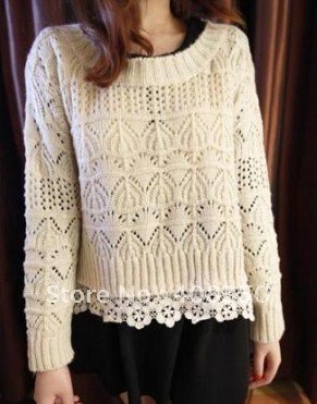 2012 Autumn Sweet Vintage Preppy Style Plaid Lace Cutout Short Design Loose Sweater Pullover Crotched Knitted Beige/Green/Red