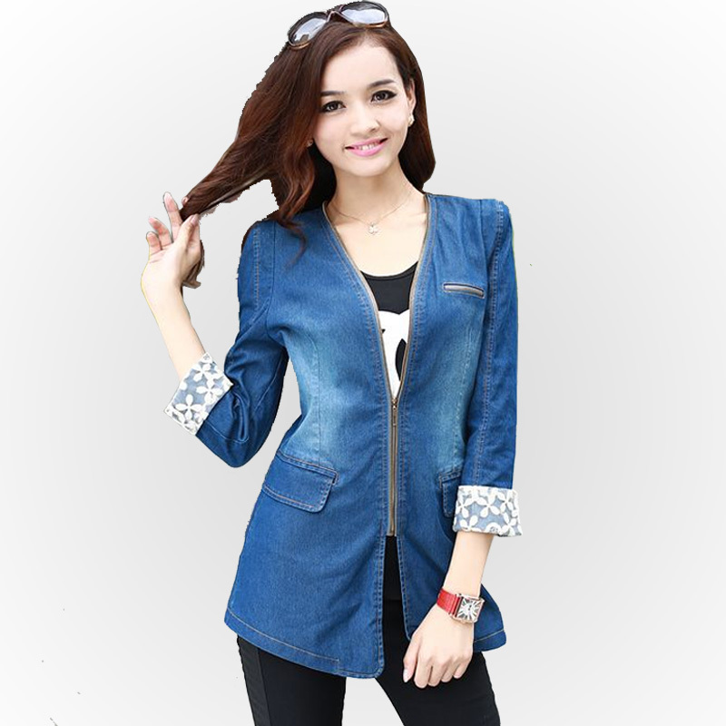 2012 autumn three quarter sleeve denim trench autumn medium-long denim trench outerwear female