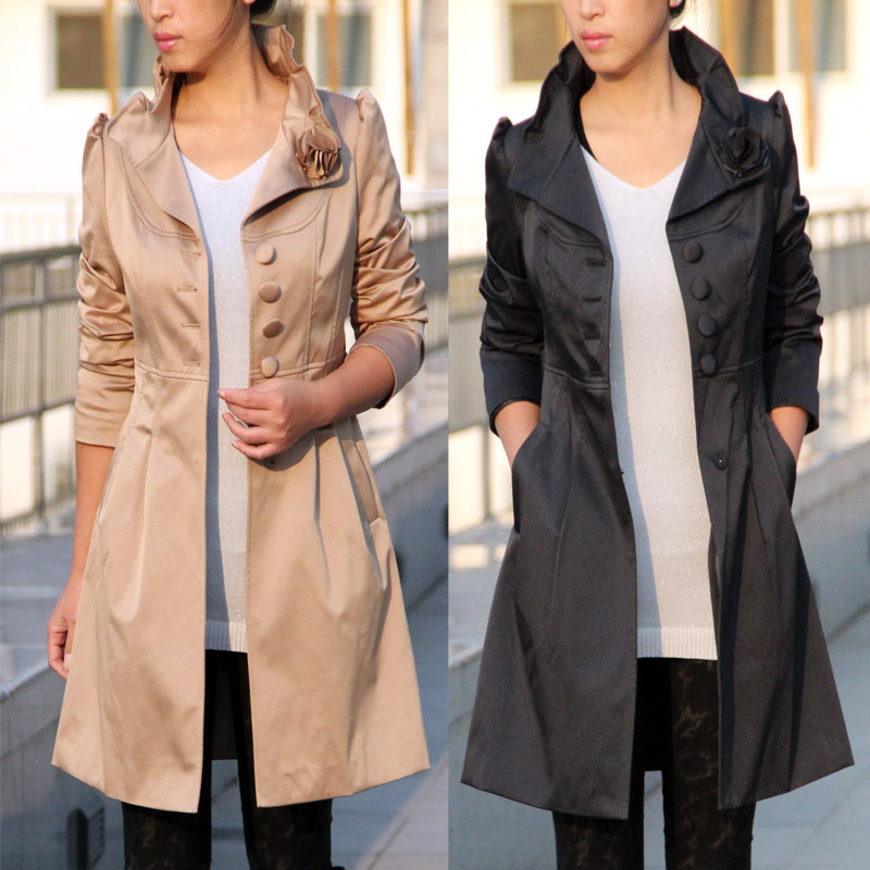 2012 autumn trench fashion stand collar long-sleeve trench outerwear plus size women's trench overcoat mm 3XL