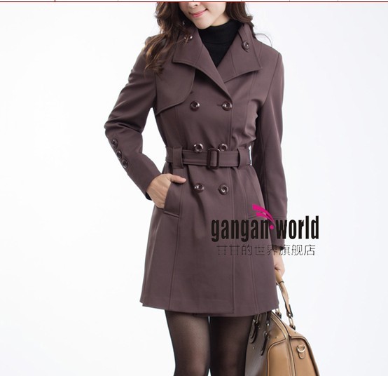 2012 autumn trench women's solid color outerwear slim women's double breasted trench plus size autumn