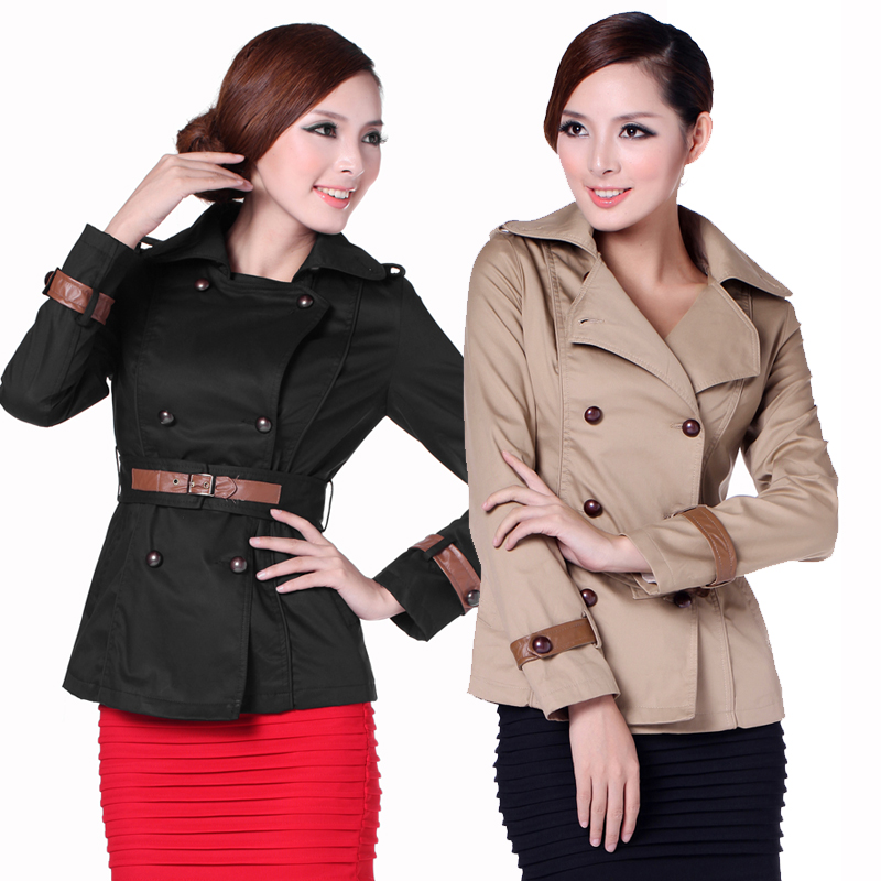 2012 autumn turn-down collar slim double breasted short design long-sleeve women's fashion trench outerwear