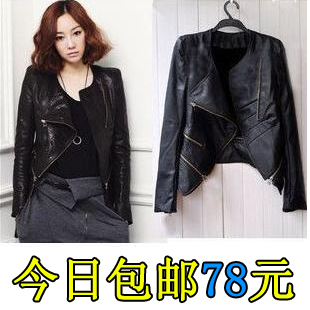 2012 autumn turn-down collar slim motorcycle short design PU women's leather clothing women's leather jacket outerwear
