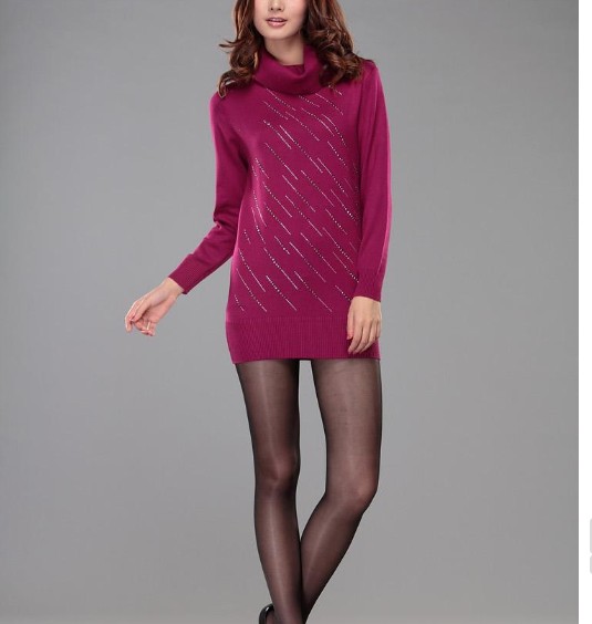 2012 autumn turtleneck women's long design loose sweater knitted basic sweater