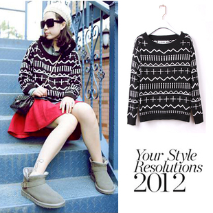 2012 autumn vivi magazine all-match preppy style geometry shirt knitted sweater female , Free Shipping