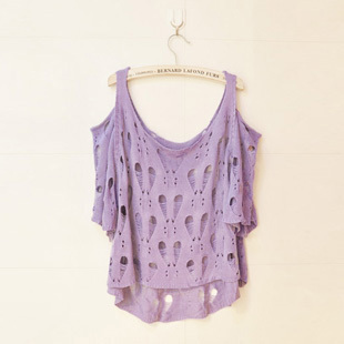 2012 autumn vivi strapless cutout knitted air conditioning shirt short-sleeve hole top knitted shirt cotton