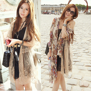 2012 autumn vivi vintage all-match half sleeve casual long design lace chiffon shirt cardigan sweater