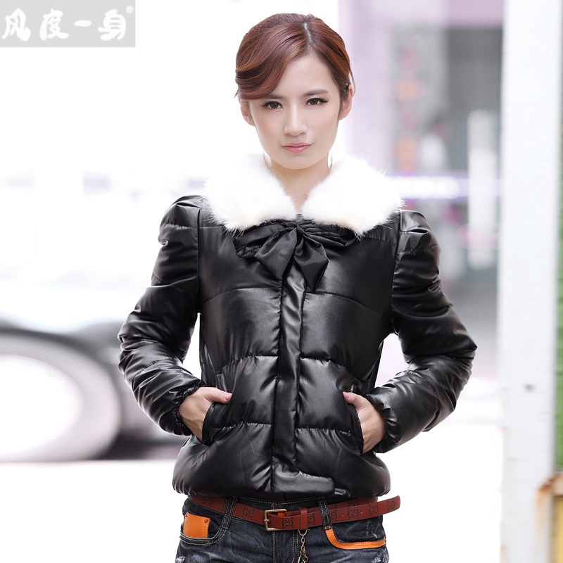2012 autumn wadded jacket women's coat leather short jacket plus size slim female cotton-padded jacket Free Shipping~China Post