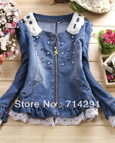 2012 autumn water wash pearl water wash denim outerwear denim coat