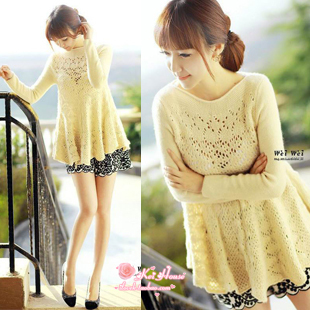 2012 autumn weiwei sweet cutout crotch slim skirt sweater handmade sweaters for women knit sweater woman  long sleeve