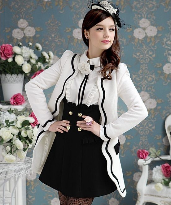 2012 autumn white petal black slim long-sleeve women's outerwear free shipping