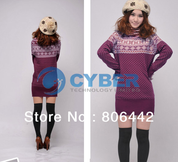 2012 Autumn Winter All-Match Dot Snowflake Turtleneck Slim Long Sleeve Sweaters Women 3Colors Free Shipping 9006