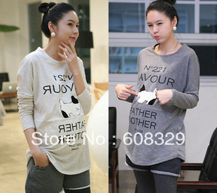 2012 autumn winter fashion Maternity clothing cut dog print long-sleeve medium-long sweatshirt top T-shirt for pregnant woman