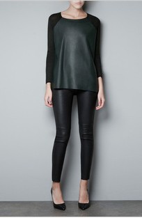 2012 Autumn Winter Fashion Women's PU Leather Patchwork Black Pullover Casual knitwear Ladies knitted sweater