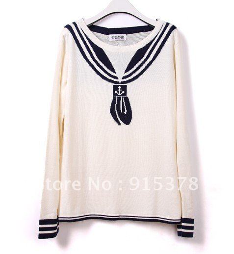 2012 AUTUMN & WINTER VIVI8 SAILOR SUIT ANCHOR TIE NABY STYLE SWEATER WOMEN CLOTHES + FREE SHIPPING (1PC) 1229
