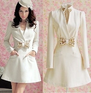 2012 Autumn/Winter Women Dresses Fashion V-Neck Bowknot White Slim Long-Sleeve Dress Free Shipping S/ M/L/XL WD15