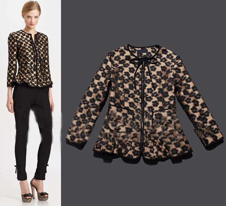 2012 Autumn/Winter Women Leopard Color Ruffle Bottom Jacket Three Quarter Sleeve Outerwear SS12489