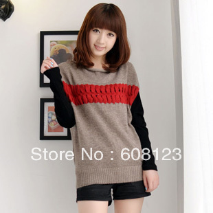 2012 autumn/winter women's casual stripe knitted sweater good quality fashion twinset base shirt+sleeveless vest