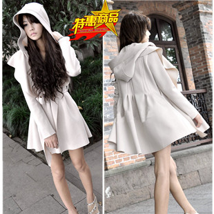 2012 autumn winter  women's fashion with a hood casual fashion trench medium-long outerwear cool fashion sexy free shipping