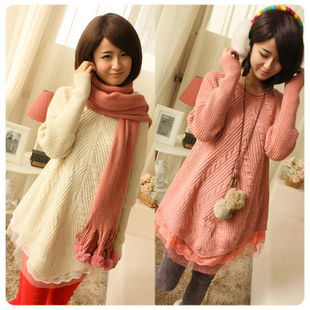 2012 autumn-winter women's lace loose warm sweater,fashion all-match outerwear,cute pullovers,free shipping