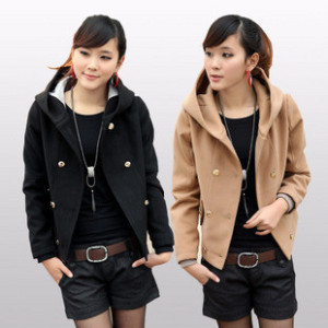 2012 autumn winter woolen material fashion double breasted hooded short jacket