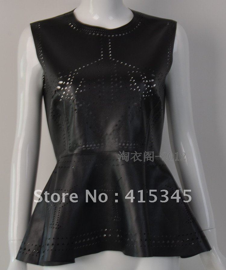 2012 autumn winters cortex dress import PU leather hook flower hollow out leather ,free shipping