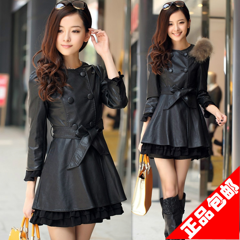 2012 autumn winters is women's fashion cultivate one's morality coat medium style PU leather+free shipping