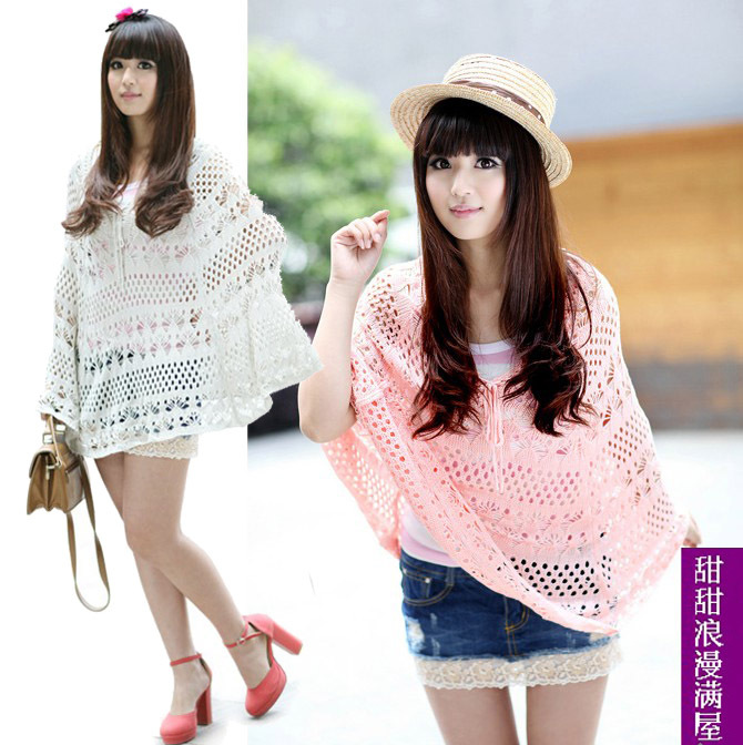 2012 autumn women's 230014 sweet gentlewomen crotch lacing V-neck loose cutout sweater shirt